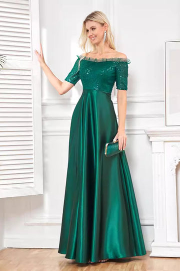 Satin vert foncé scintillant Une ligne Robe mère de la mariée